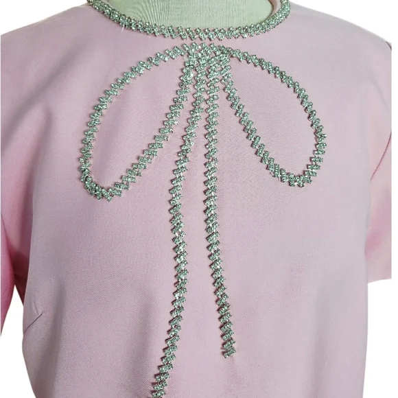 NWOT Pink Baby Pink  Dress with Embellished Sworowski Cristals Neckline - Picture 3 of 8